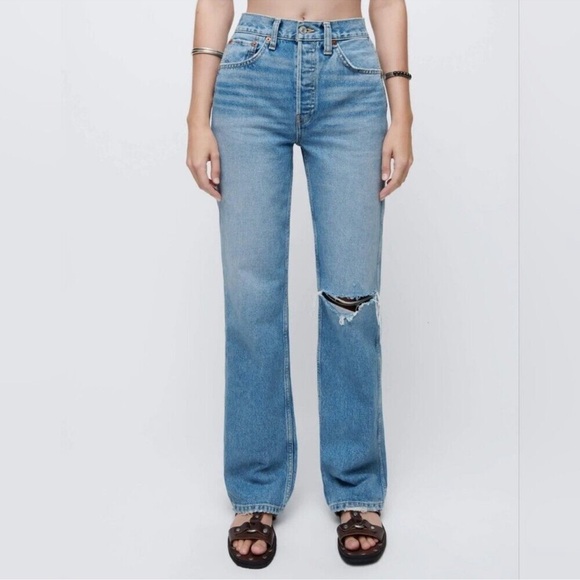 New Re/done Redone 90s High Rise Loose Jeans 28 Worn Heather Blue - Picture 1 of 4